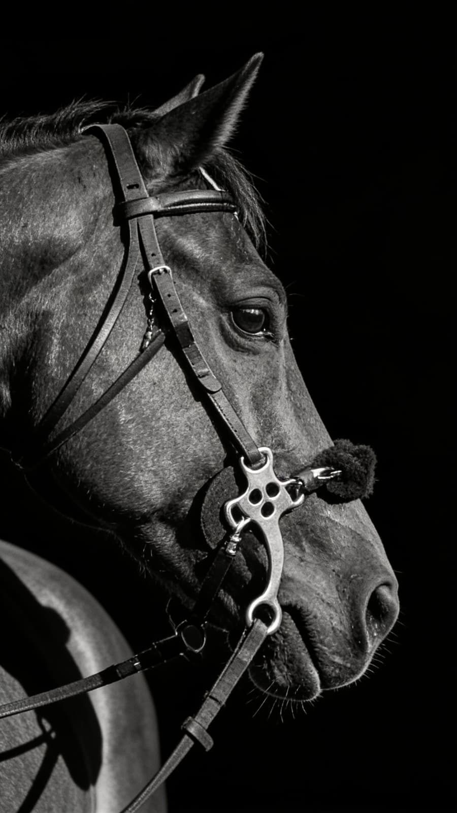 Mano appoggiata sul muso del cavallo in un momento di cura